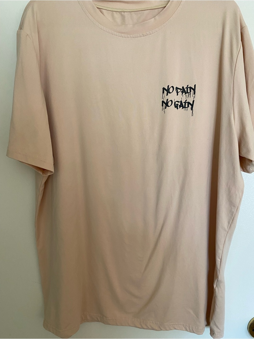 SHEIN Beige Short-Sleeve Tee with 'No Pain No Gain' Chest Graphic